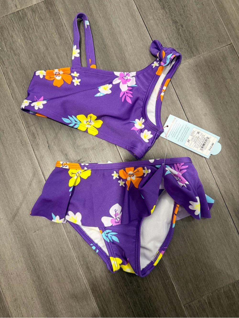 Cat & Jack Purple Floral Girls Two-Piece Swim Bikini Set
